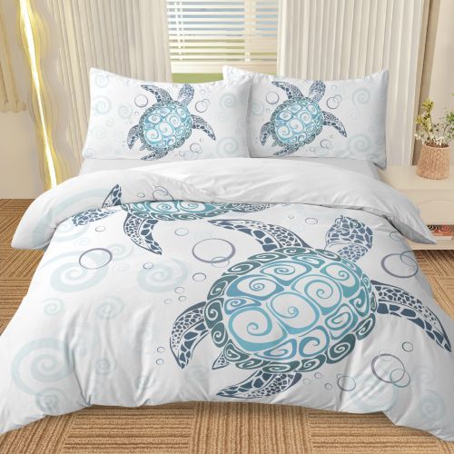 Three Piece Self-produced Bedding Set ,duvet Cover, Pillowcase Back White, Ten Grid Turtle, American Small Size Three Piece Self-produced Bedding Set ,duvet Cover, Pillowcase Back White, Ten Grid Turtle, American Small Size
